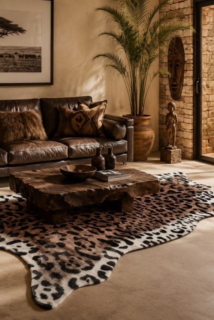 Monochrome cheetah inspired elegant living room.