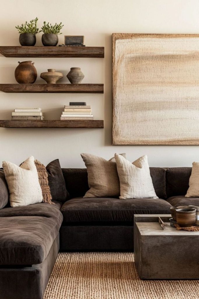 Moody espresso autumn living room.