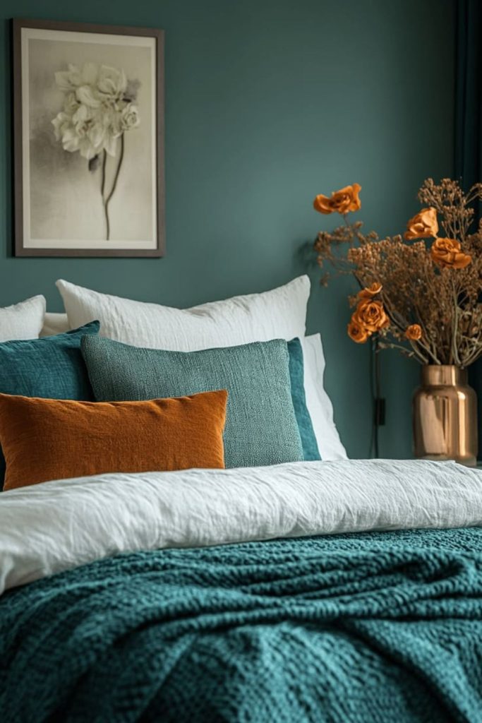 Moody teal sanctuary layered bedding