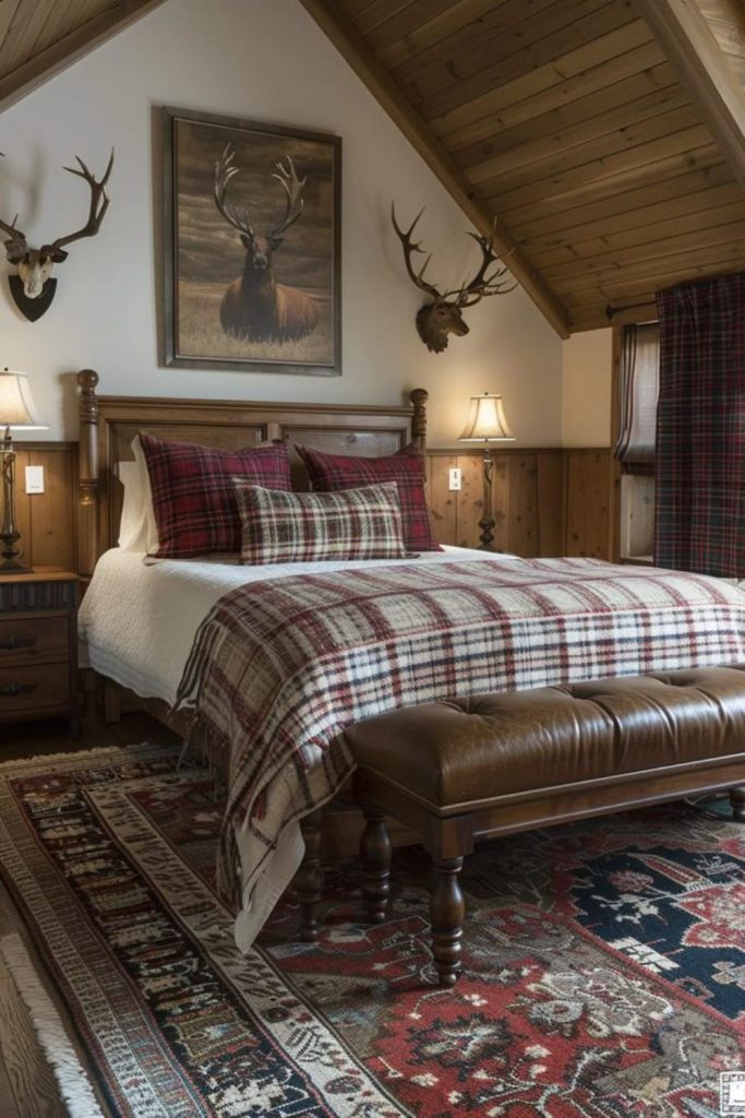 Rustic mountain lodge men's bedroom.