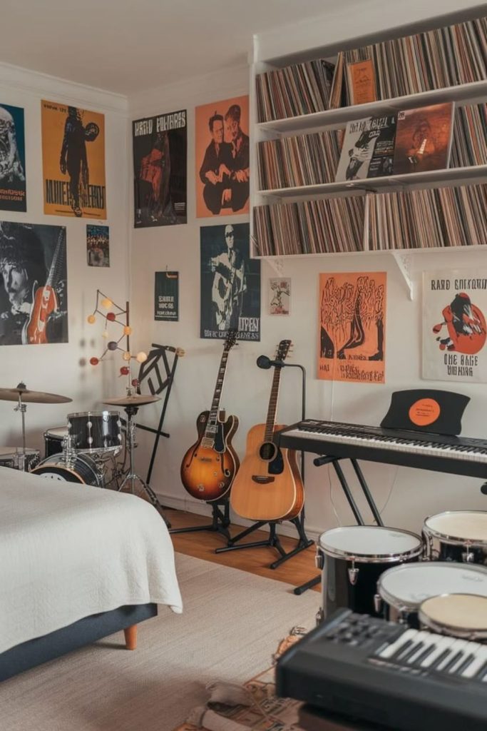 Music lover's room with guitar display.
