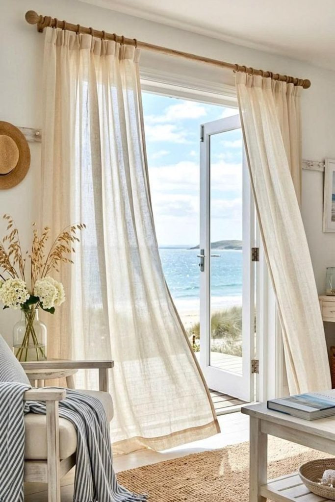 Soft cotton curtains framing bright windows.