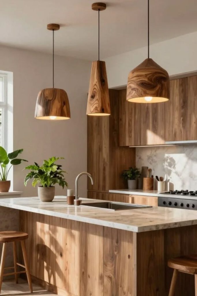 Natural maple kitchen island with storage.