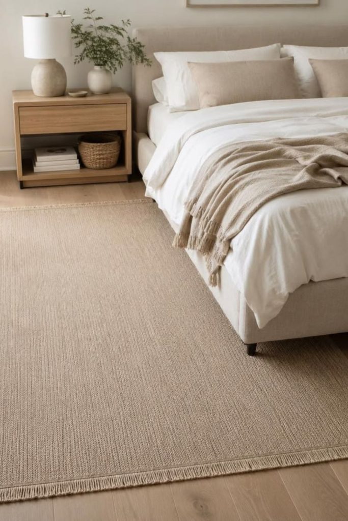 Natural sisal blend bedroom carpet flooring.