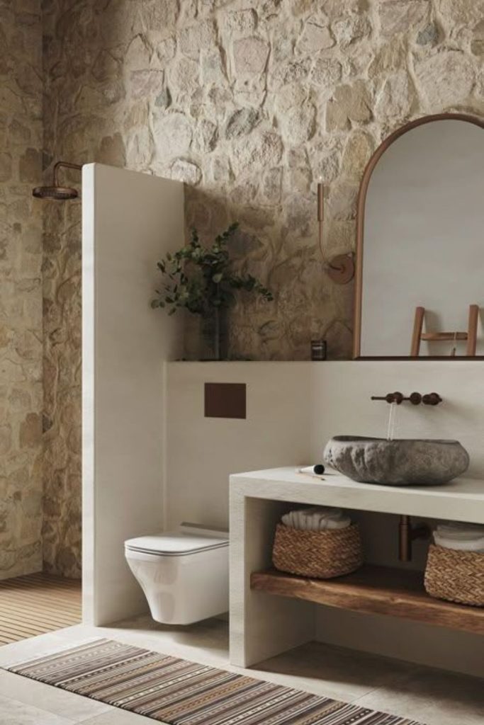Natural stone small bathroom decor.