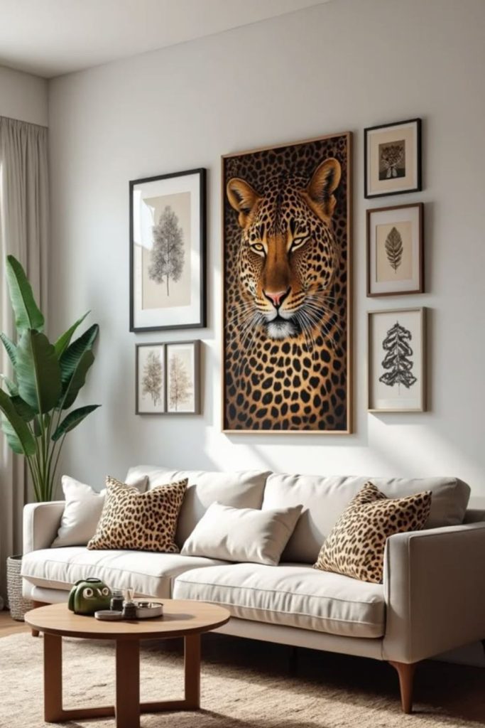 Neutral safari cheetah peaceful living room.