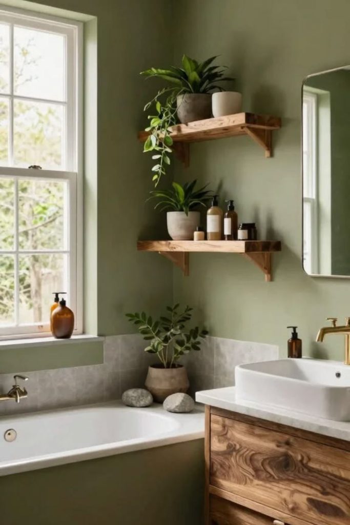 Olive green elegant bathroom design.