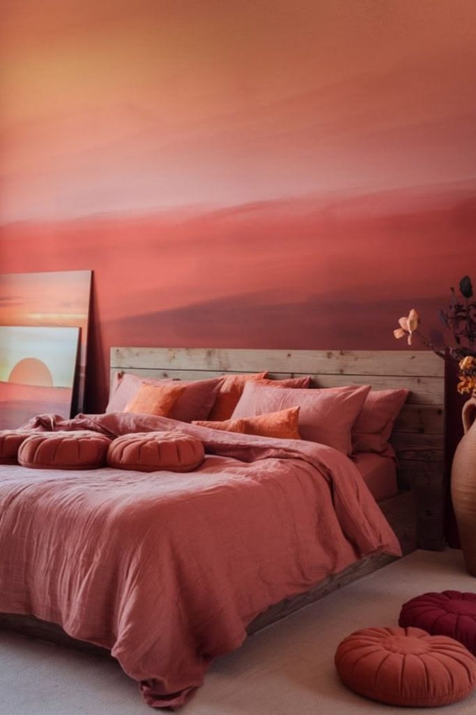 Orange sunset inspired millennium bedroom.