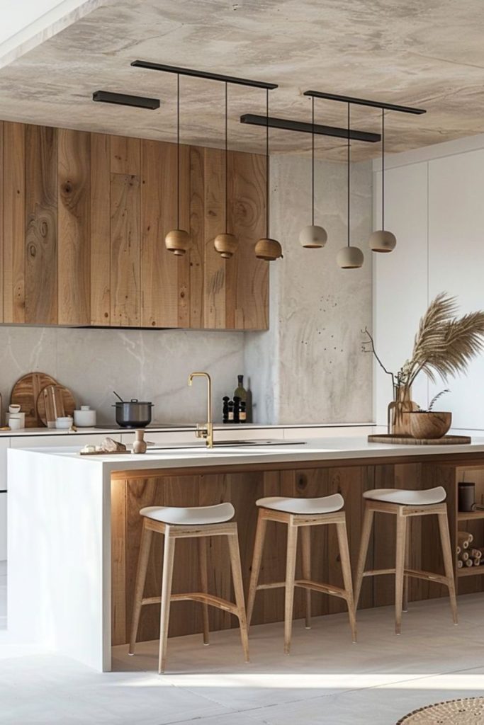Earth tone organic kitchen island design.
