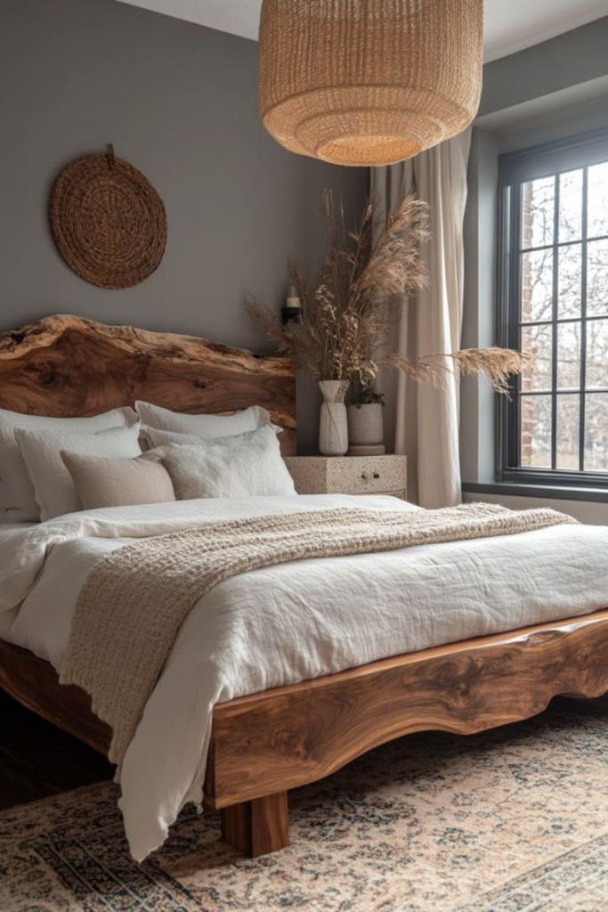 Live-edge wooden artisan bed.