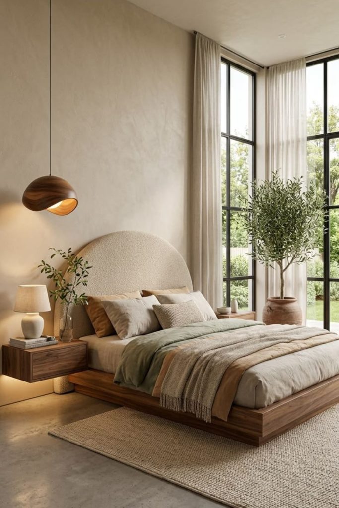 Organic textured bedroom with natural fabrics.