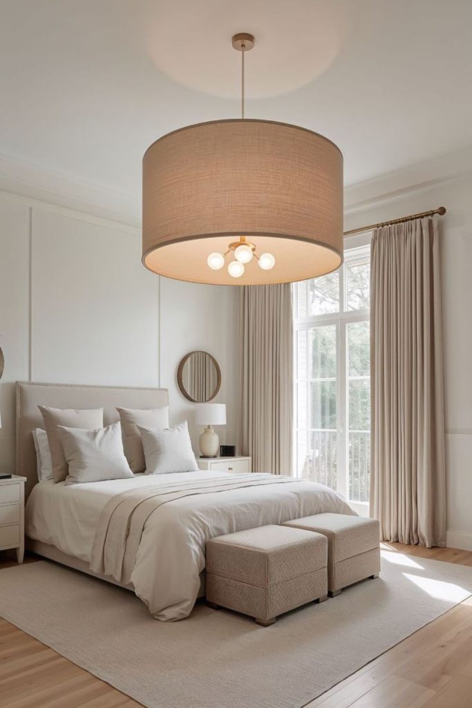 Oversized drum shade ceiling light fixture.