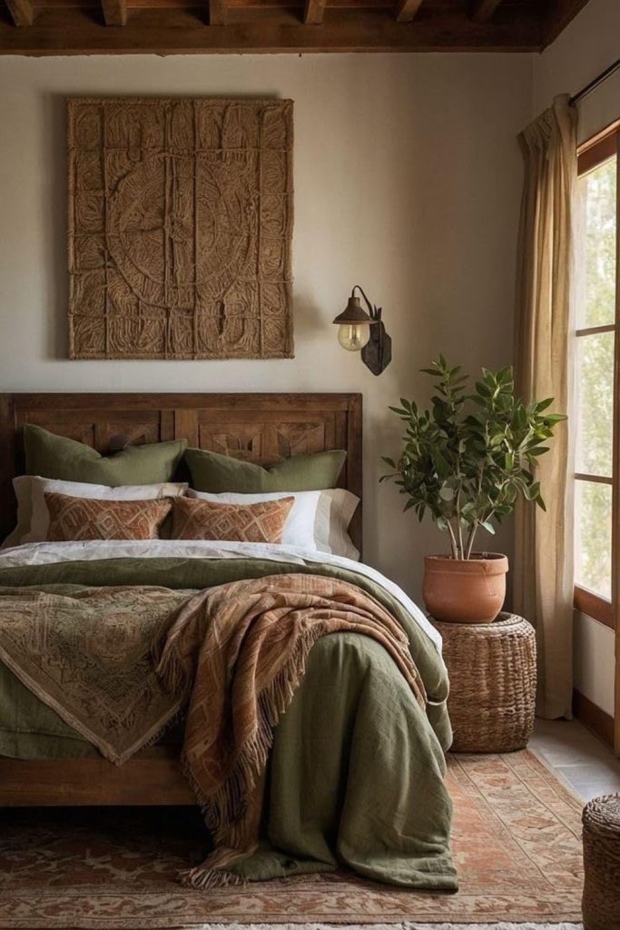 Forest green cozy cabin bedding