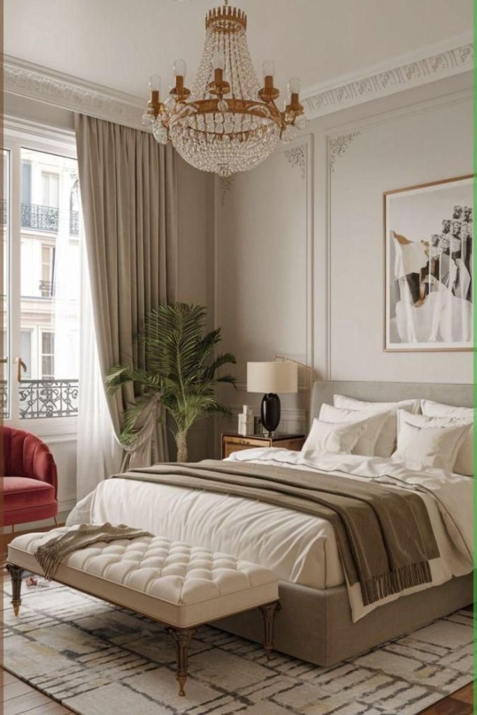 Parisian bedroom with elegant classic details.