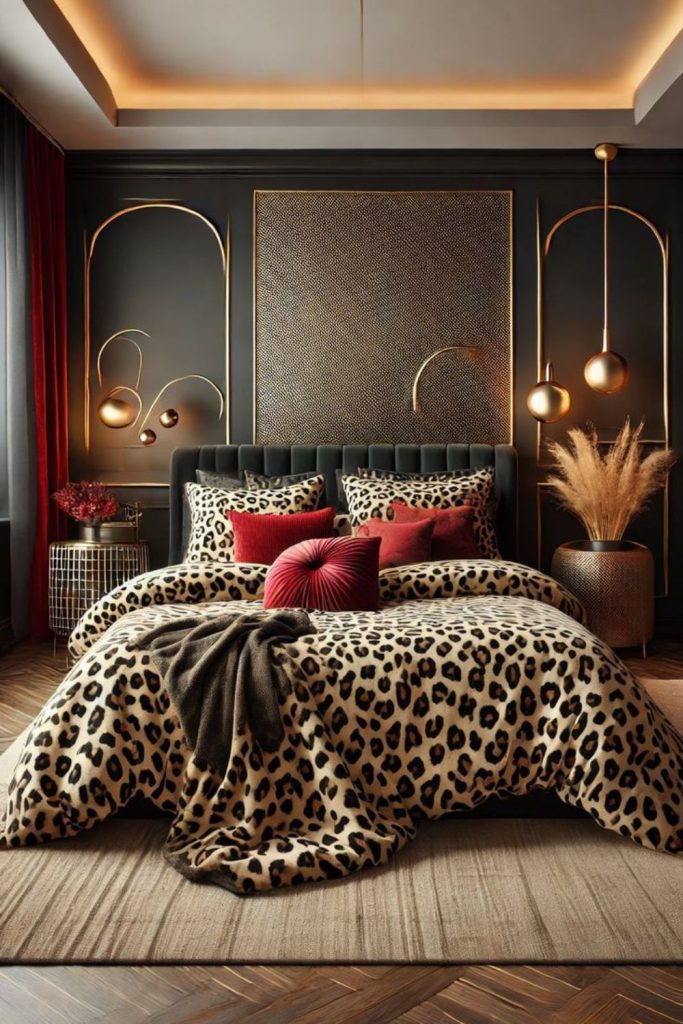Parisian leopard bedroom with classic elegance.