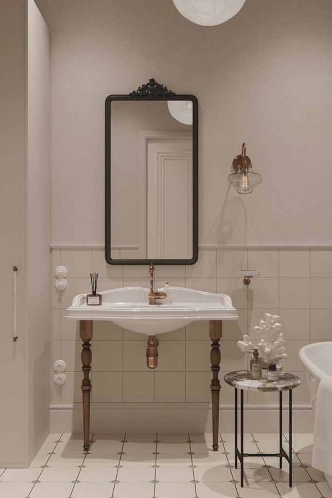 Parisian inspired petite bathroom decor.