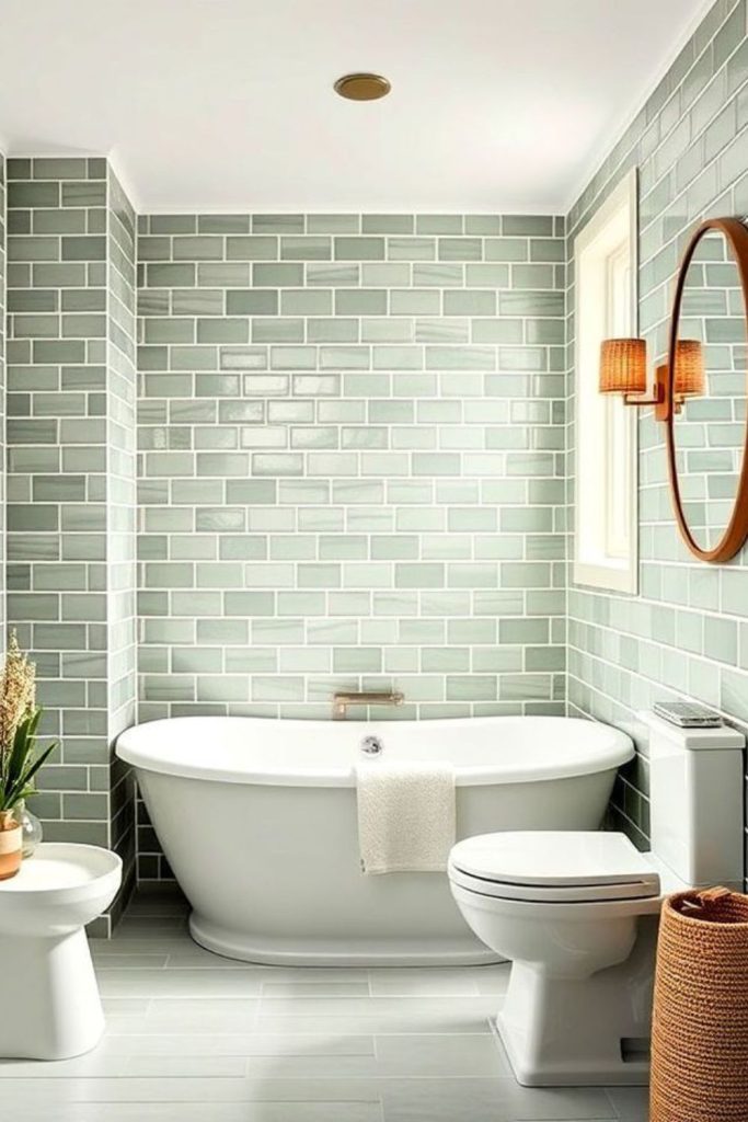 Sage green small bathroom decor idea.