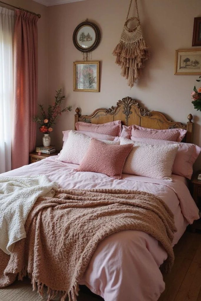 Pink brown farmhouse bedroom retreat