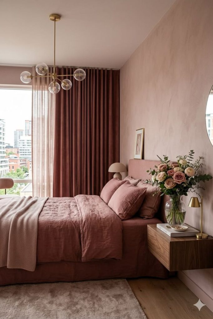 Pink brown luxury hotel bedroom