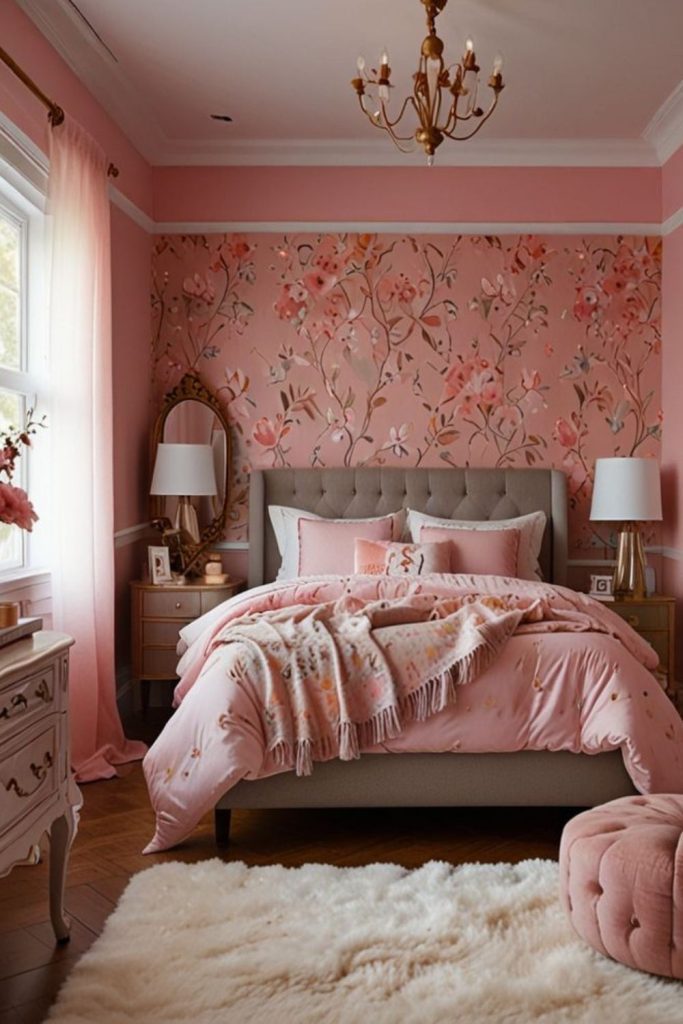Pink flower market bedroom with florals.