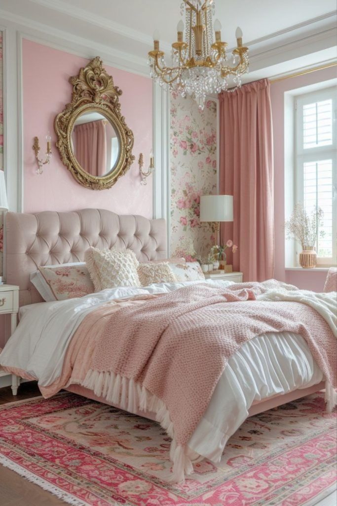 Parisian pink bedroom with vintage details.