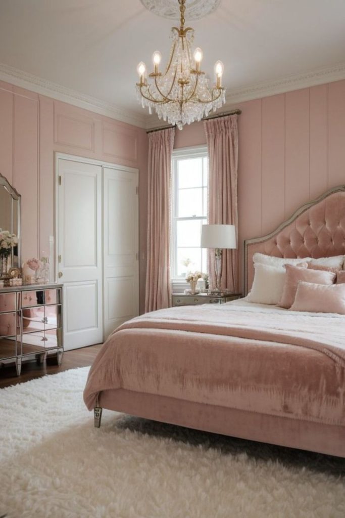 Modern pink princess grey bedroom.