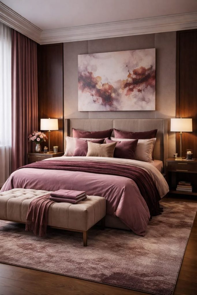 Pink velvet luxurious bedroom décor