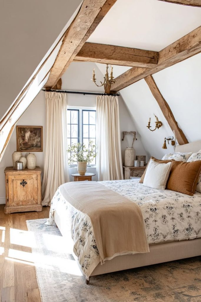 Pitched roof bedroom with romantic decor