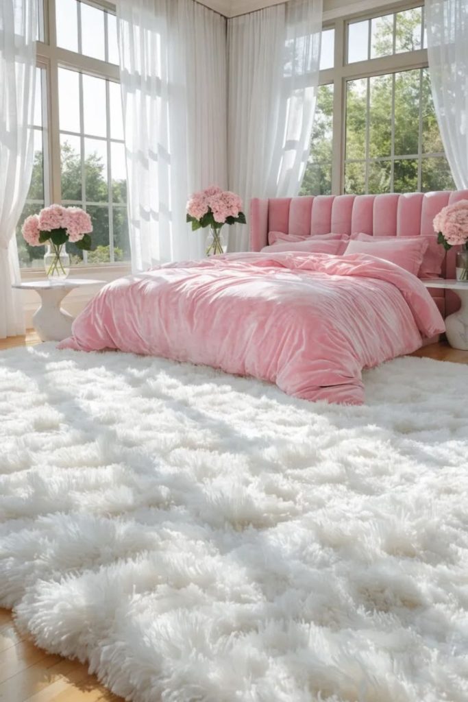 Plush white cloud-like bedroom carpet.