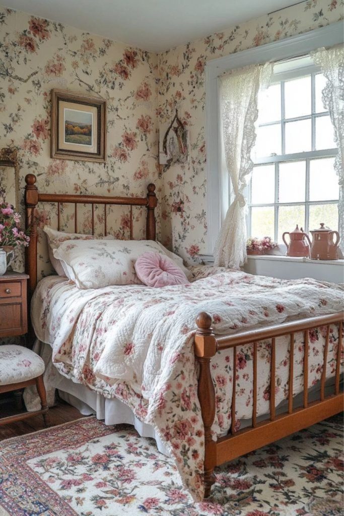 Poppy field bedroom with red accents
