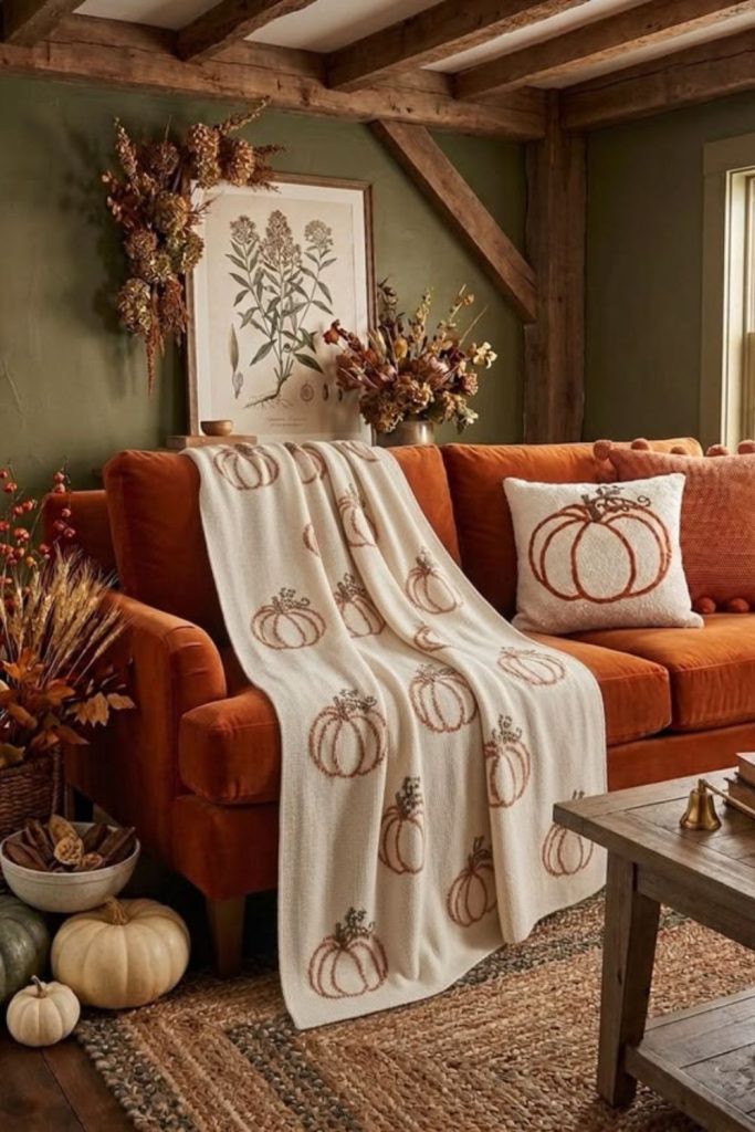 Pumpkin patch autumn room styling.