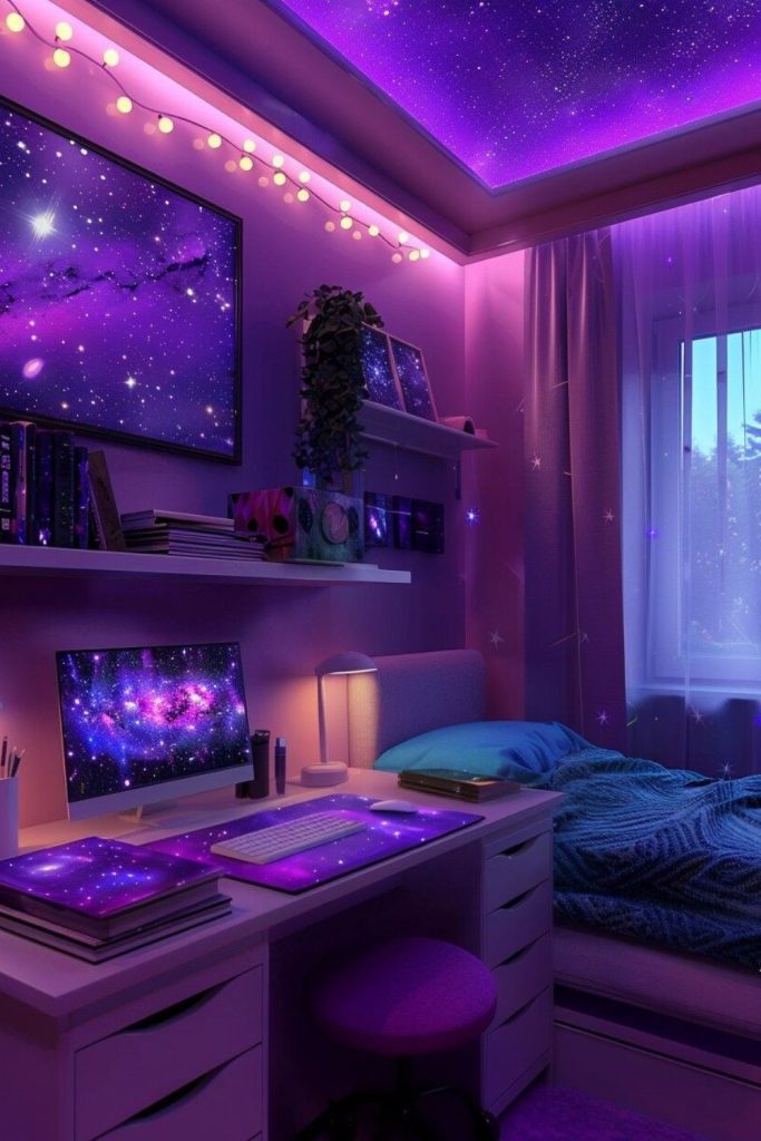 Purple LED glow teen chill room.