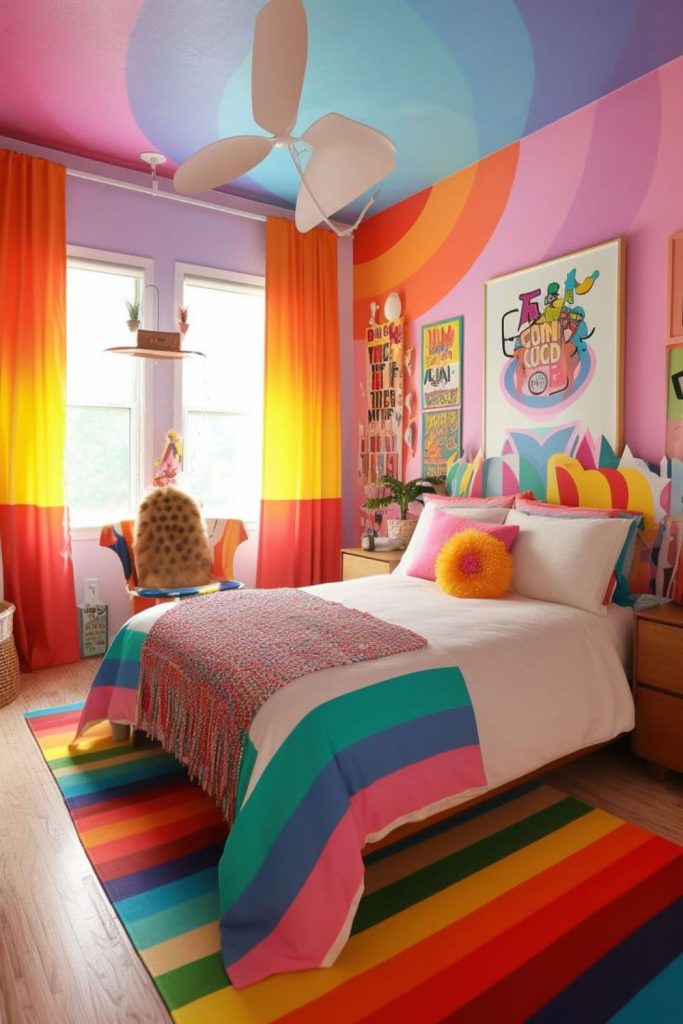 Colorful rainbow teen room with pops.