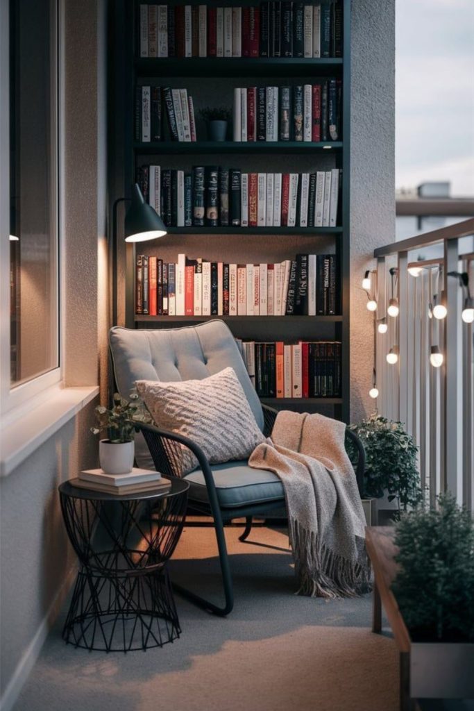 Rainy day bedroom balcony reading nook.