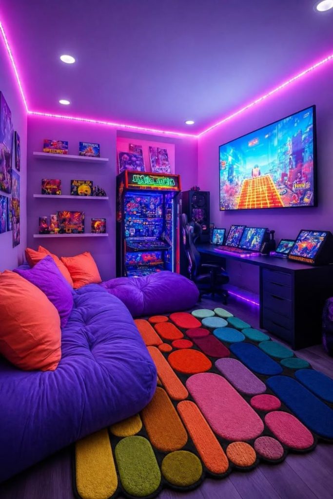 Retro arcade gaming teen bedroom theme.