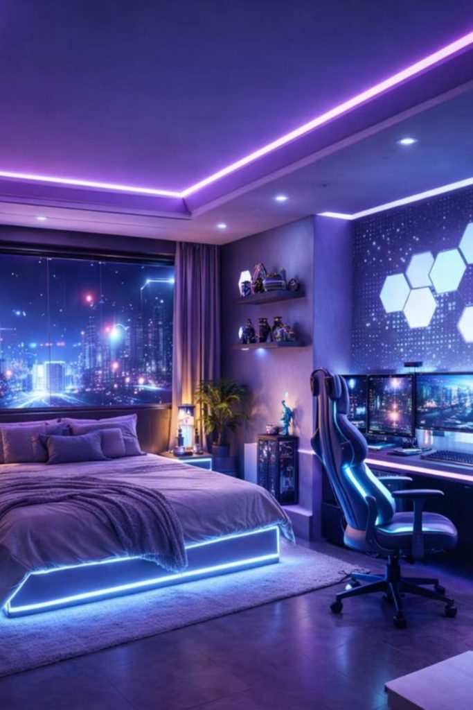 Retro gaming inspired Y2K bedroom.