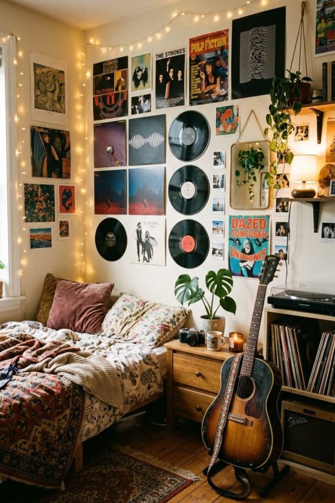 Retro music-inspired room with vinyl records.