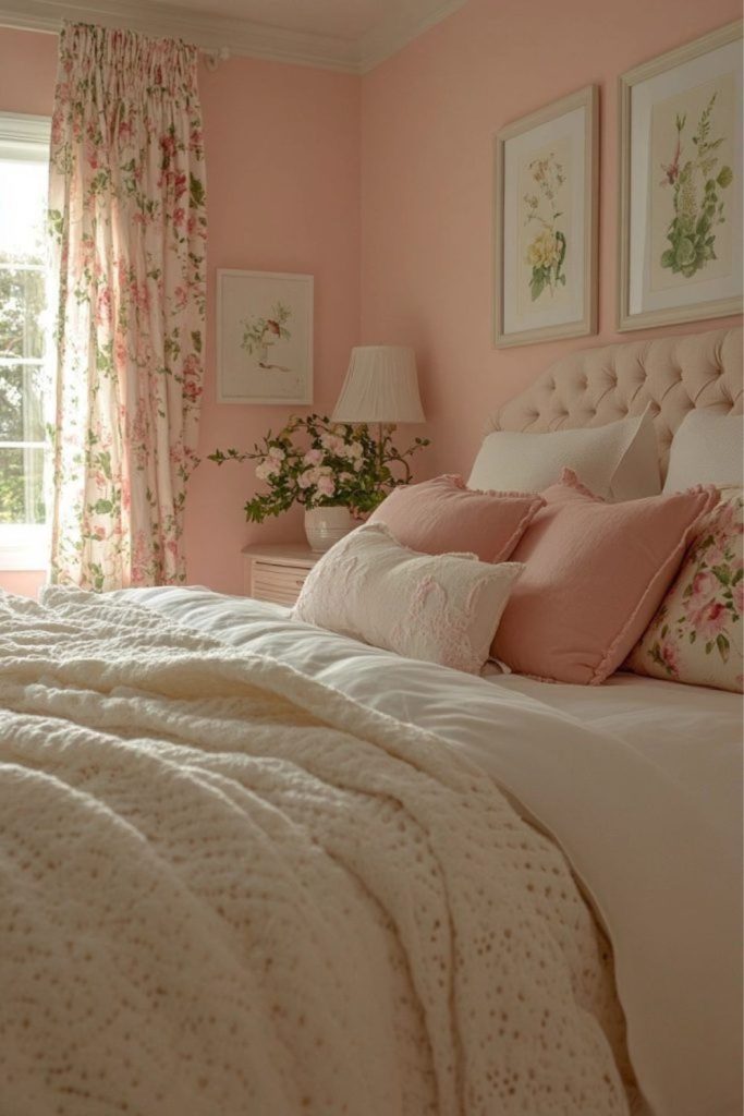 Rosewater cottage bedroom with floral bedding