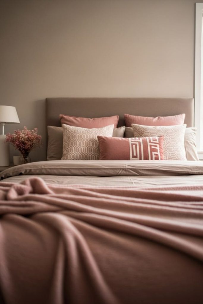 Rosewood and sandy neutral bedding