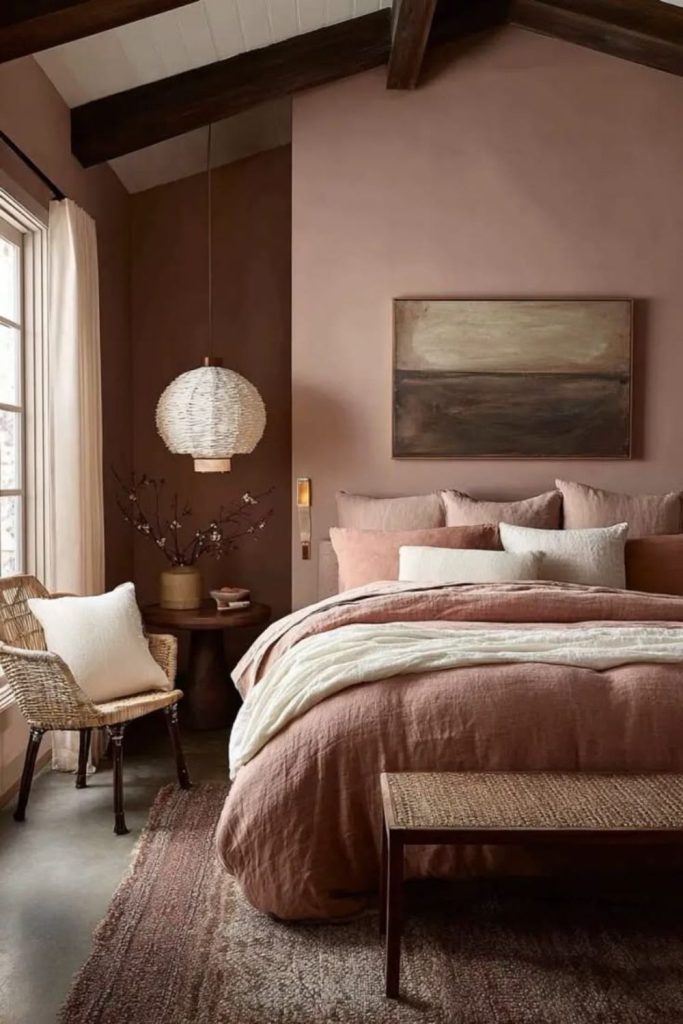 Rosy pink mocha modern bedroom