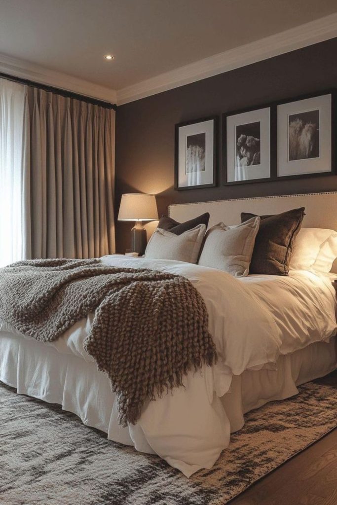 Rustic earth tone cozy bedroom carpet.