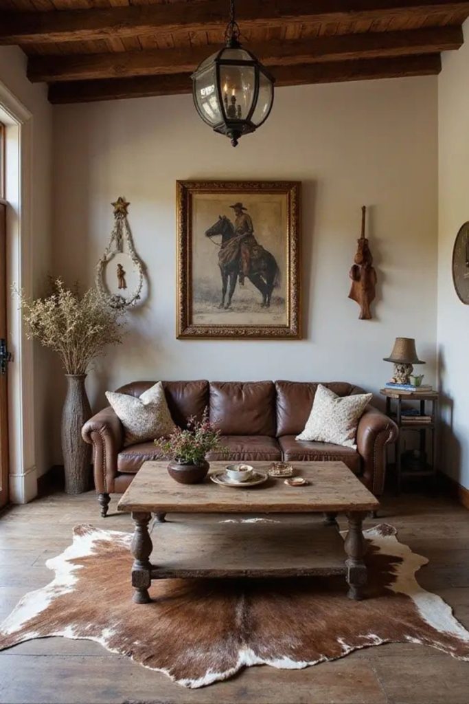 Reclaimed wood decor with woven baskets.