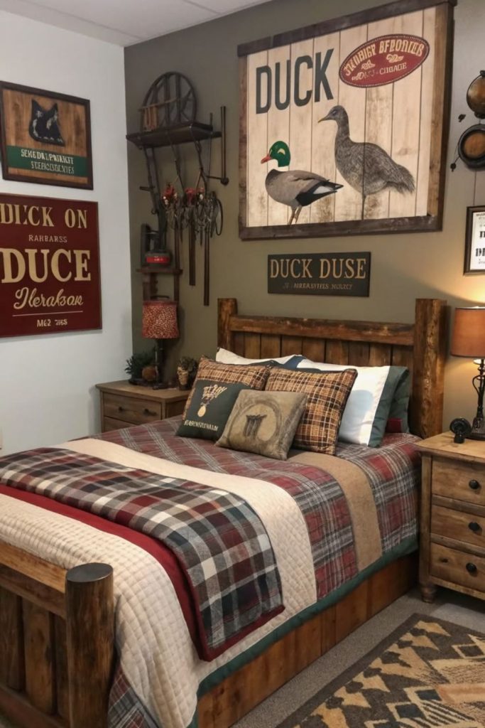 Rustic hunter lodge dorm bedroom.