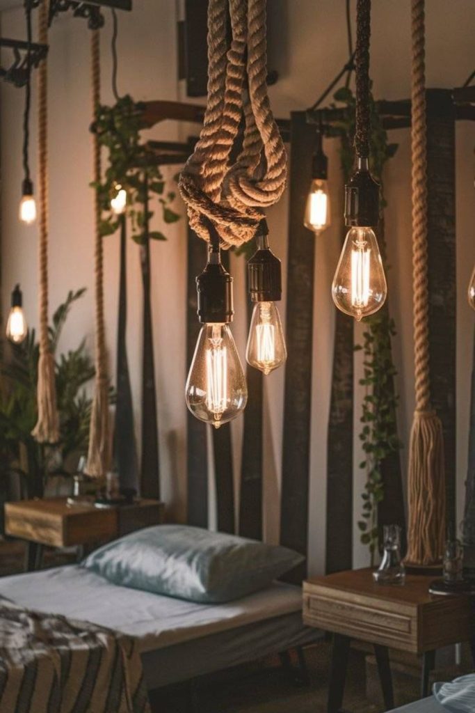 Rustic lantern ceiling light with warmth.