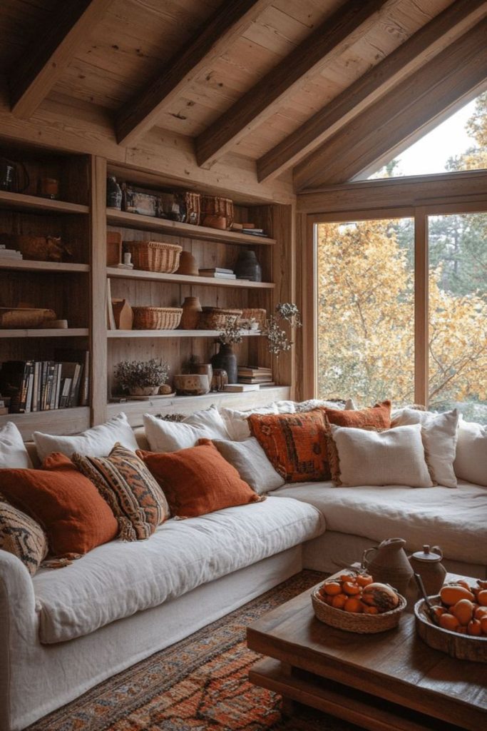 Rustic oak fall room decor.