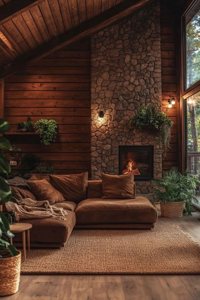 Rustic walnut autumn room decor.