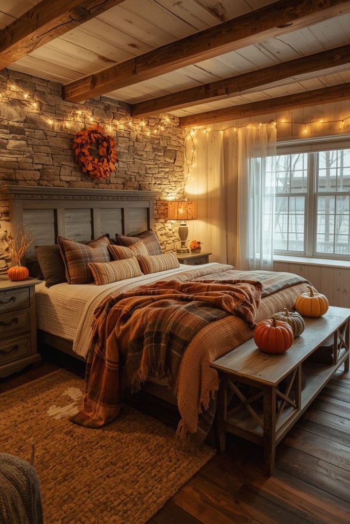 Rustic woodland inspired fall bedroom.