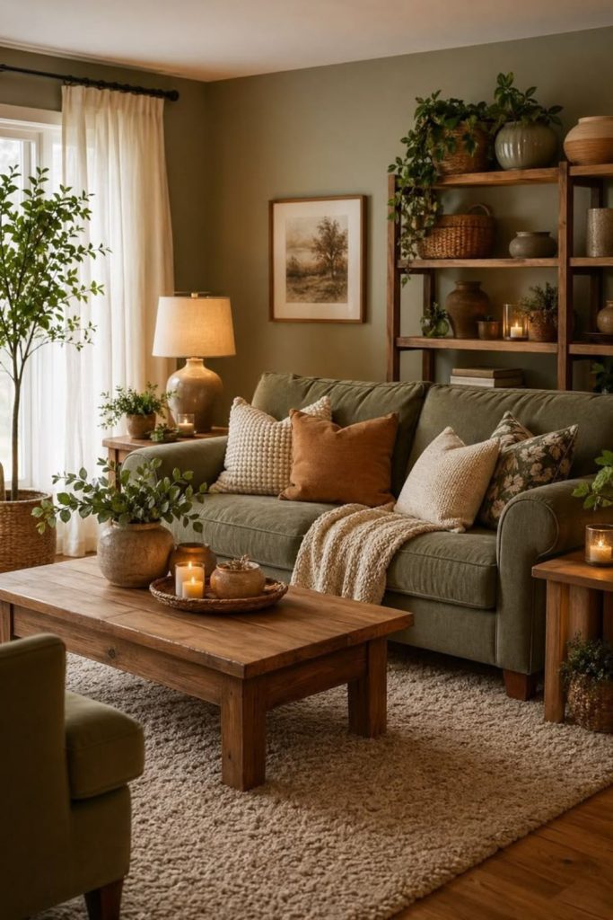 Sage green fall room design.
