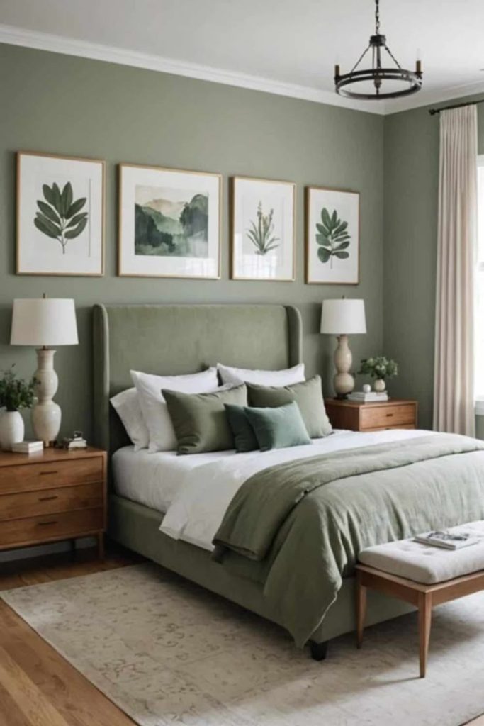 Sage green botanical inspired bedding