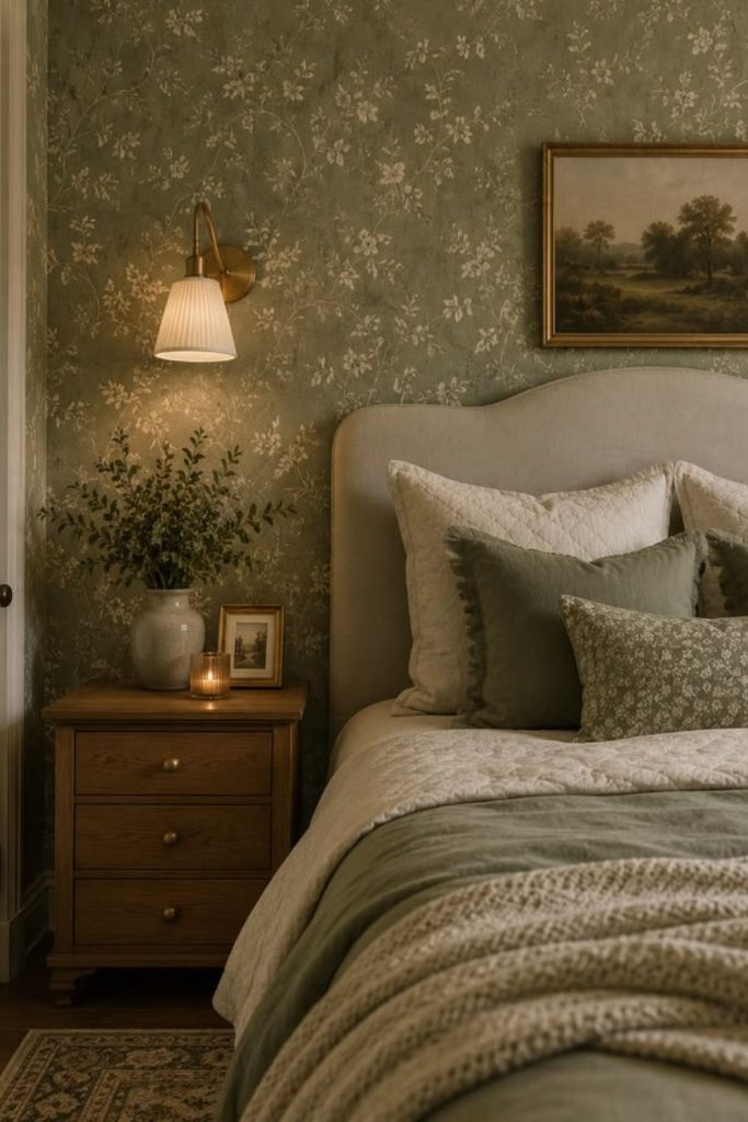 Sage meadow bedroom with linen bedding